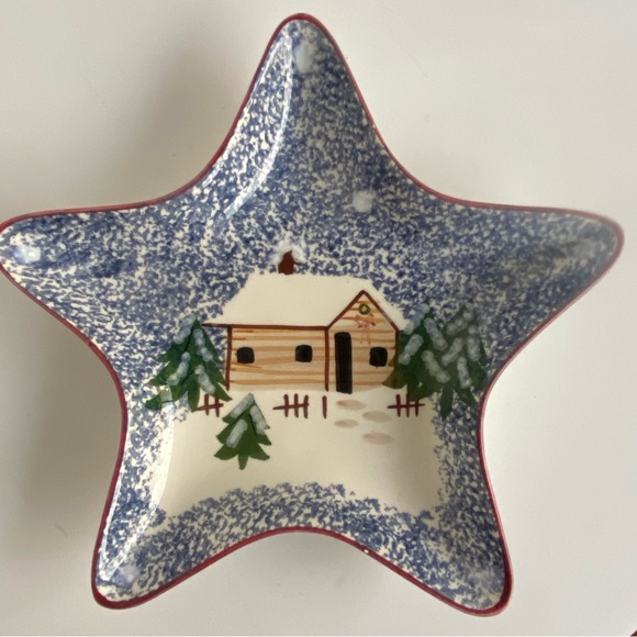 Candy Dish Vintage FWC 8" Trinket Dish Decor Winter Cabin Star Shape Ceramic EUC - Picture 7 of 14